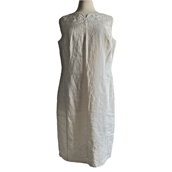 Talbots Dress Sz 16 White Ivory Linen Sheath Embroidered Beaded Sleeveless - Picture 1 of 8